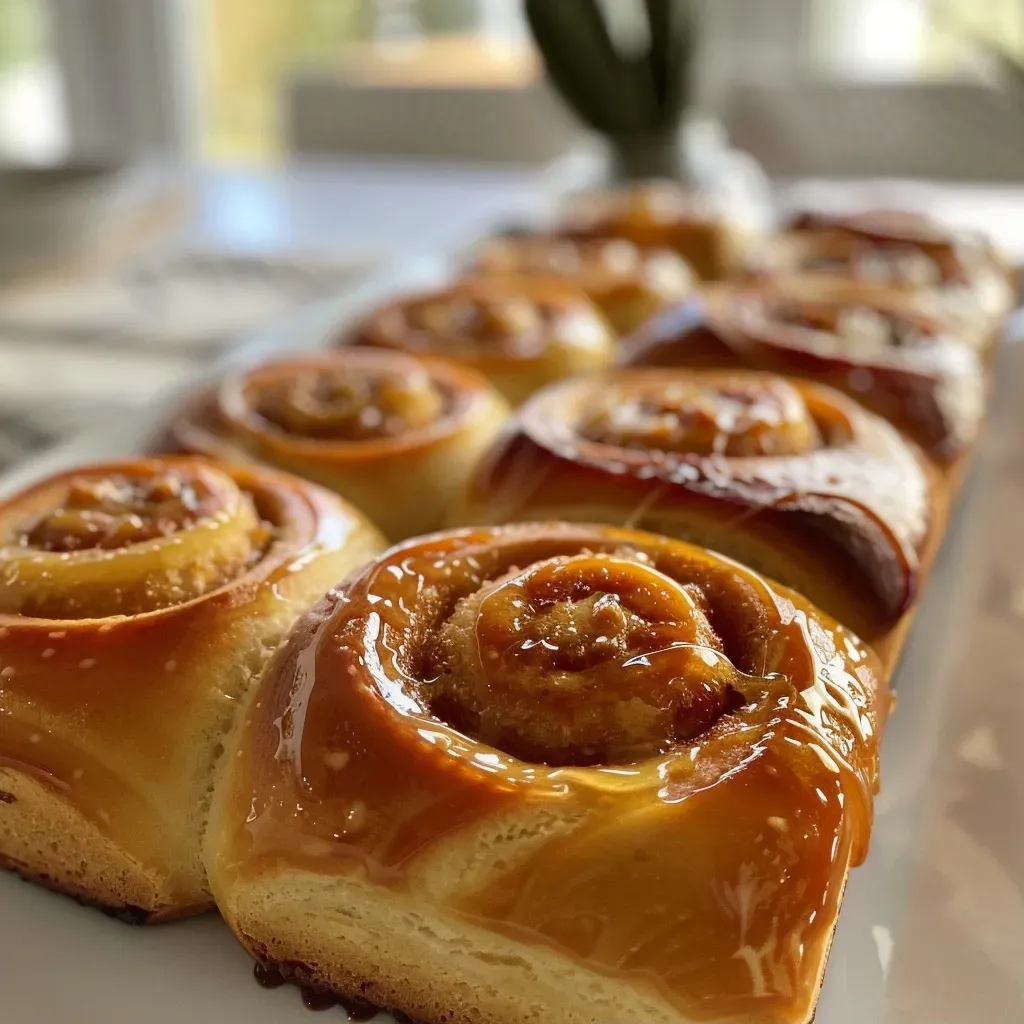 Side view of golden-brown Zimtkekse with a glossy maple syrup drizzle.