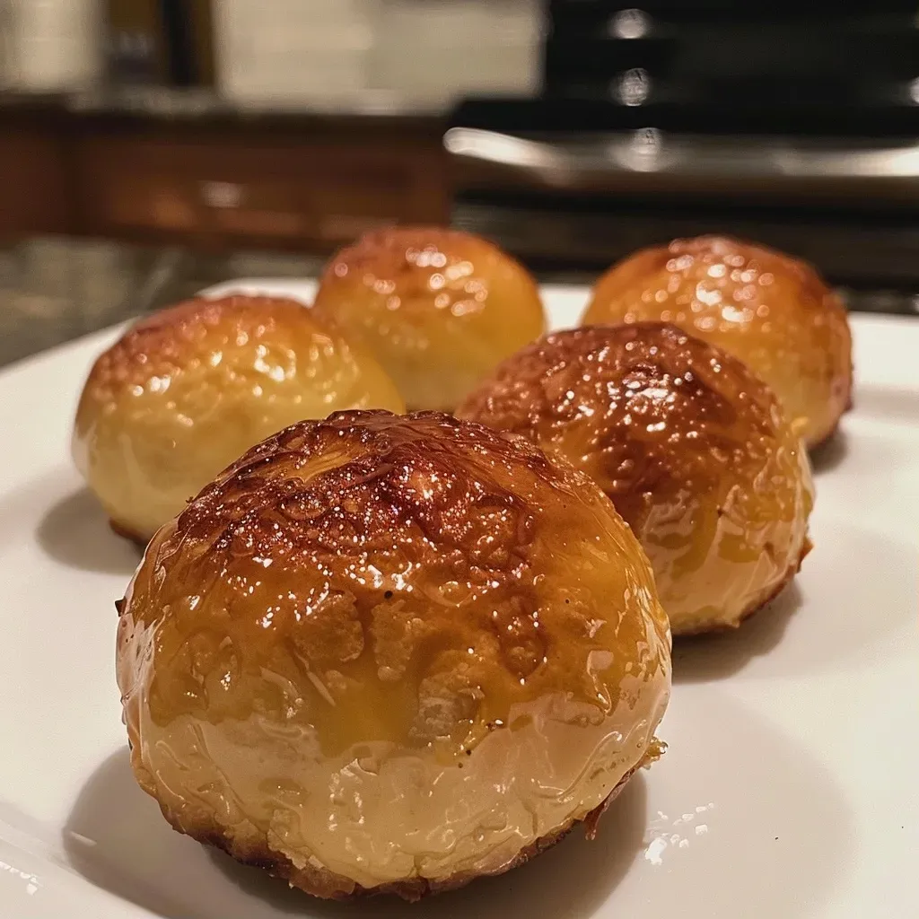 Close-up of golden brown Air Fryer Zimtschnecken Bites on a plate.