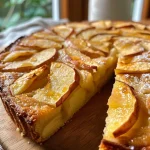 Close-up of a slice of Apfel-Blechkuchen with visible almond slices and apple pieces.