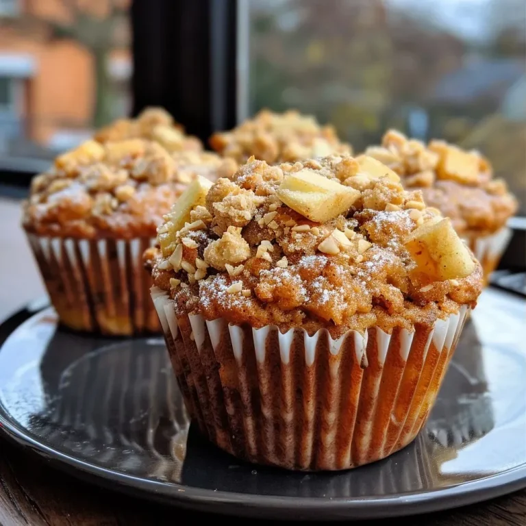 Herzhafte Apfel-Zimt-Muffins für gemütliche Nachmittage Close-up view of fresh apple-cinnamon muffins with a golden crust.