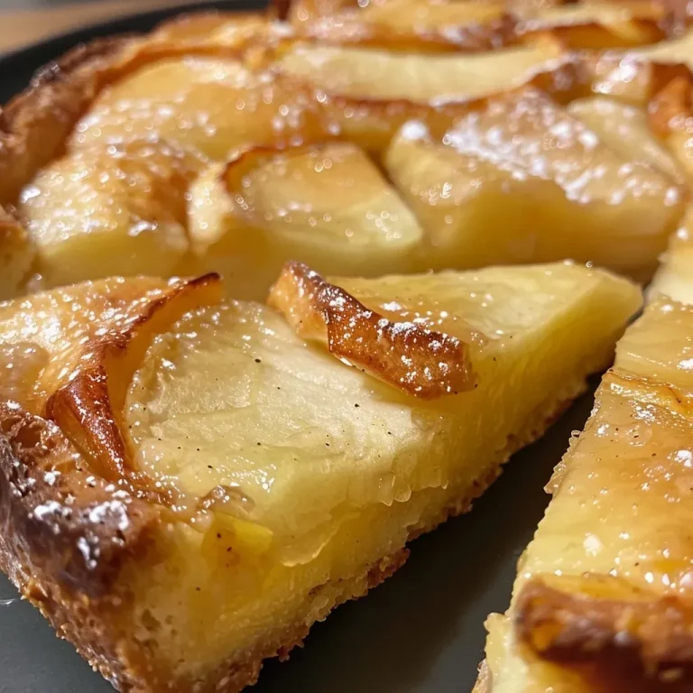 Apfelkuchen im Airfryer – Saftig, aromatisch und blitzschnell zubereitet! Close-up of a deliciously juicy Apfelkuchen made in an Airfryer, showcasing a golden-brown top and apple slices visible.