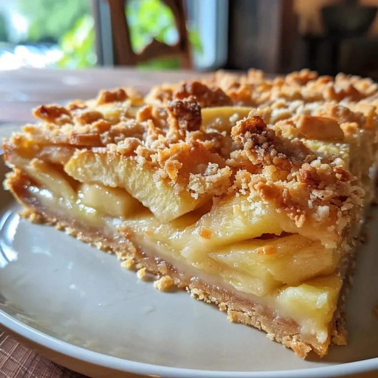 Unwiderstehlicher Apfelkuchen mit knusprigen Streuseln – Herbstgenuss im Handumdrehen Close-up of a slice of apple cake with crumbly streusel topping, presented on a plate.