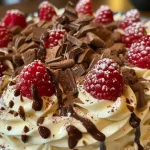 Close-up view of a Birne Helene dessert in a glass, showcasing its layered textures and rich colors.