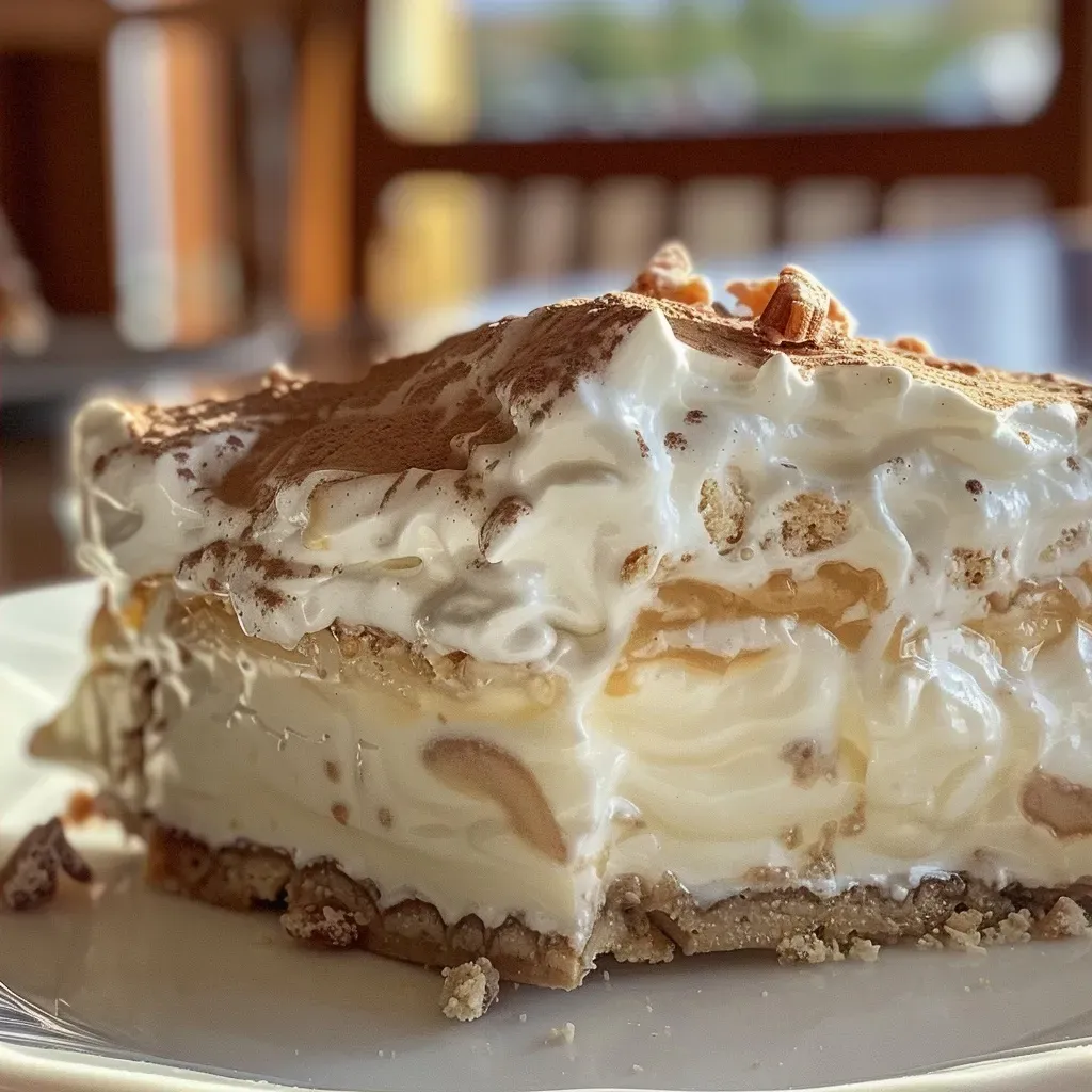 Side perspective of a glass filled with Birne Helene dessert, highlighting pear slices and chocolate cream.