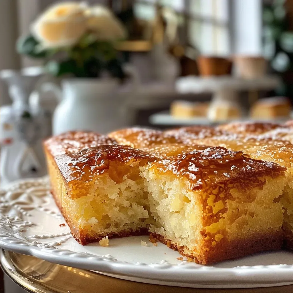 Close-up of a delicious pear cake topped with rich caramel sauce, highlighting its moist texture.