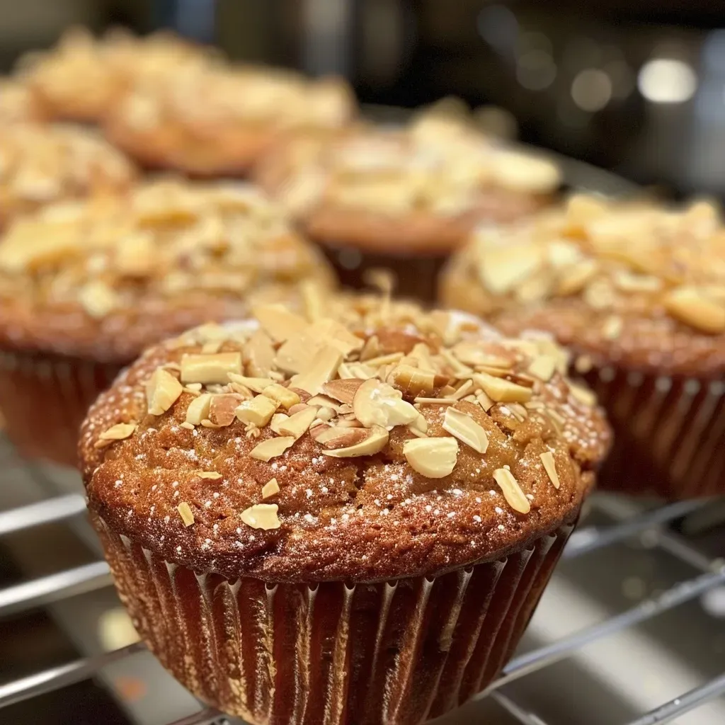 Close-up of a freshly baked Birnenmuffin, showcasing its moist texture and pear chunks.