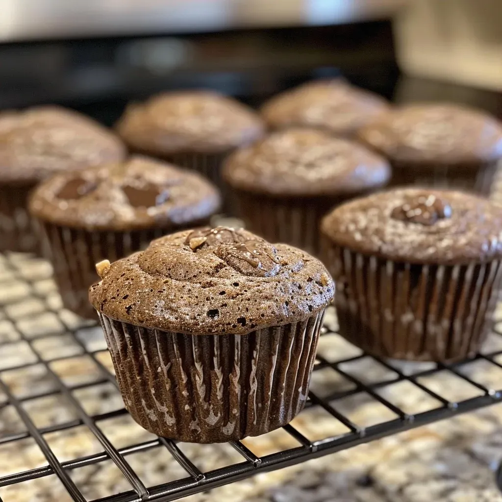 Side view of a delicious espresso muffin showcasing its moist texture and chocolate pieces.
