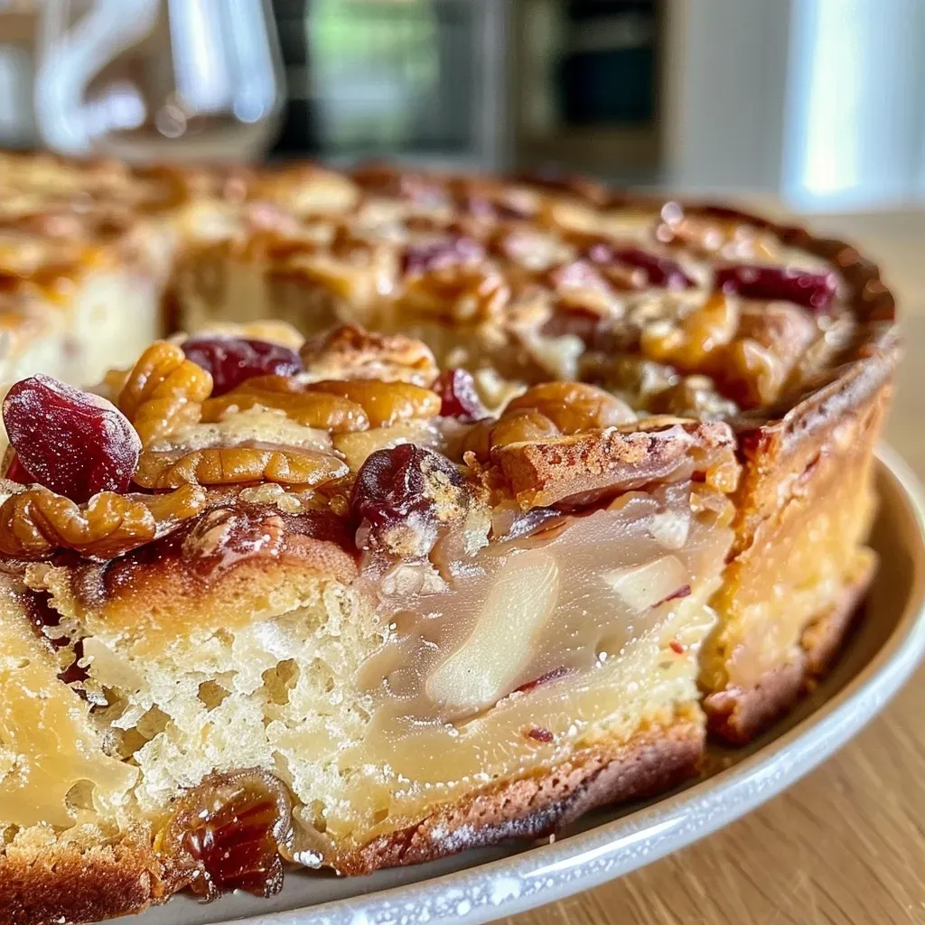 A close-up side view of a Feigen-Trauben Blechkuchen topped with figs and grapes.