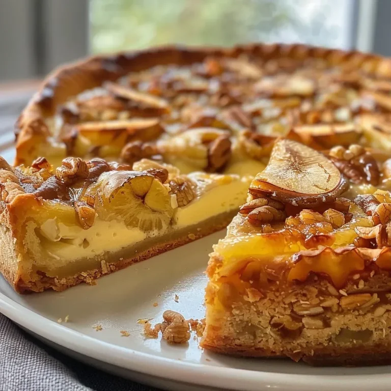 ['Close-up view of a slice of Feigenkuchen topped with walnuts and a creamy layer.', 'Side view of Feigenkuchen with fresh figs and a sprinkle of powdered sugar.', 'Juicy Feigenkuchen showcasing its rich texture and walnut topping.', 'Detail shot of a slice of cake featuring figs and a creamy layer.']