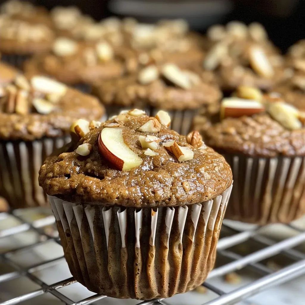 Side view of delicious, freshly baked healthy muffins on a rustic wooden table.