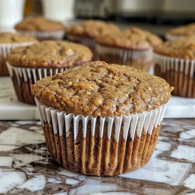 Saftige Weizenbran Muffins für ein gesundes Frühstück Close-up view of healthy wheat bran muffins, showcasing a golden brown exterior and a soft texture.
