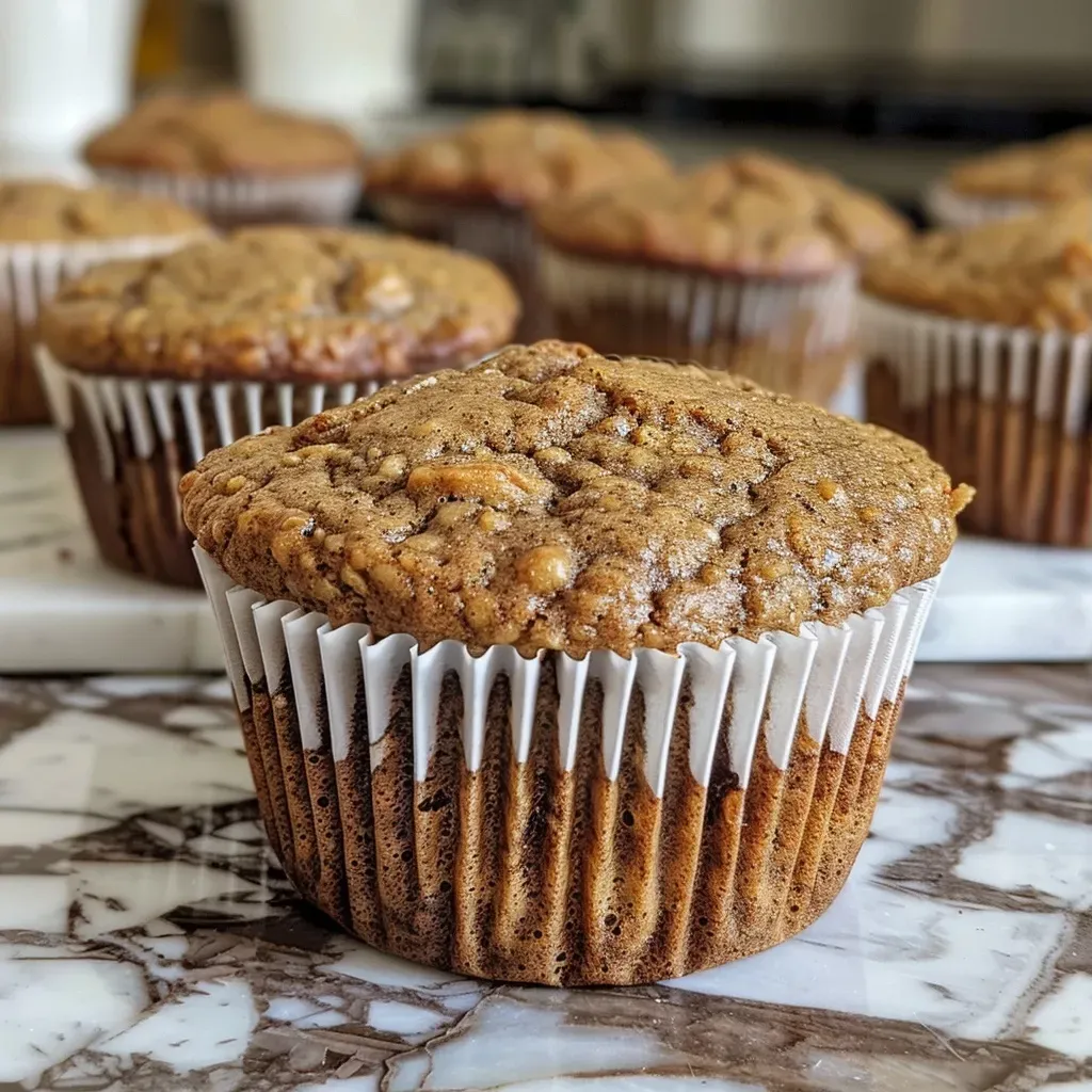 Close-up view of healthy wheat bran muffins, showcasing a golden brown exterior and a soft texture.