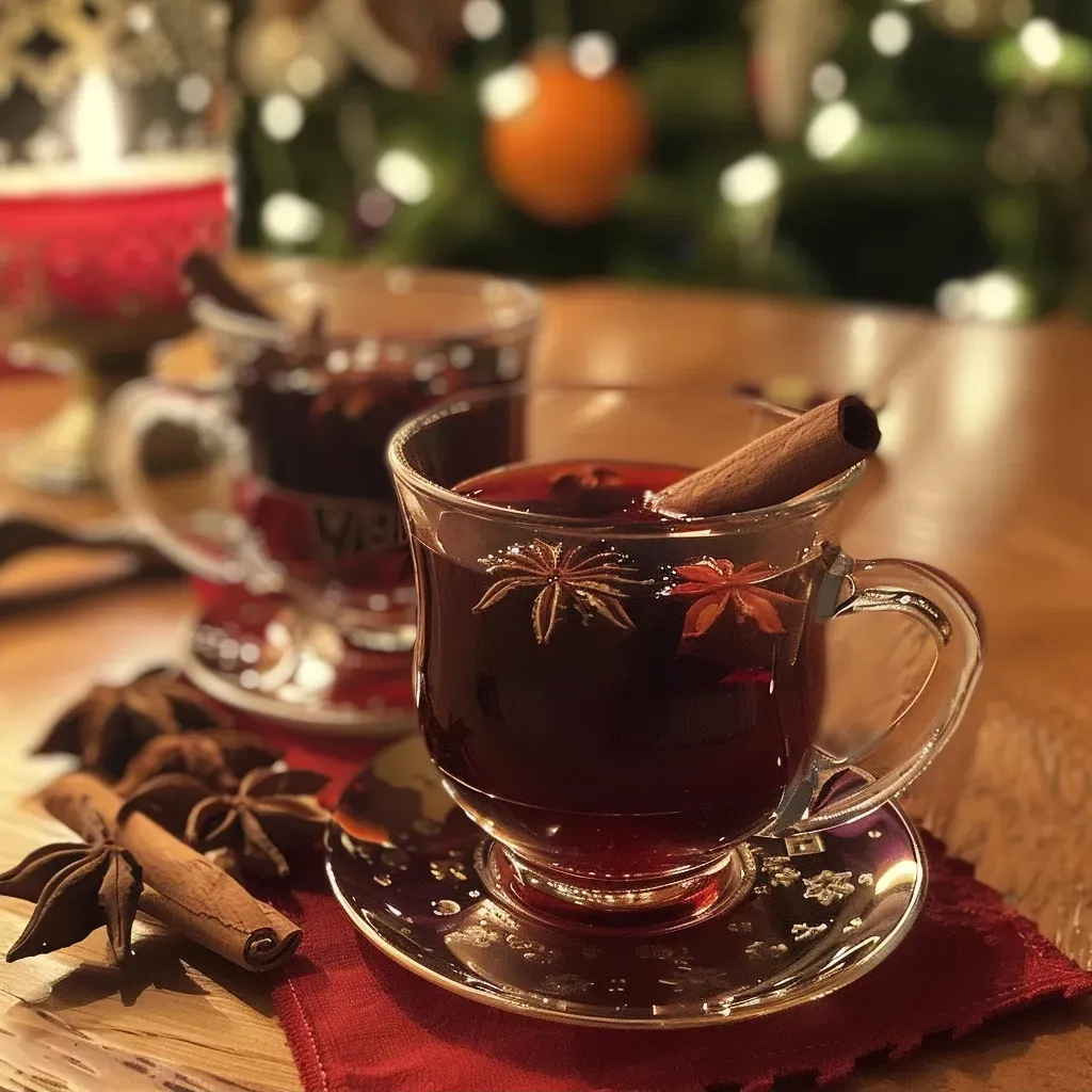 Side view of golden-brown Glühwein Kastanien, garnished with a sprinkle of cinnamon.