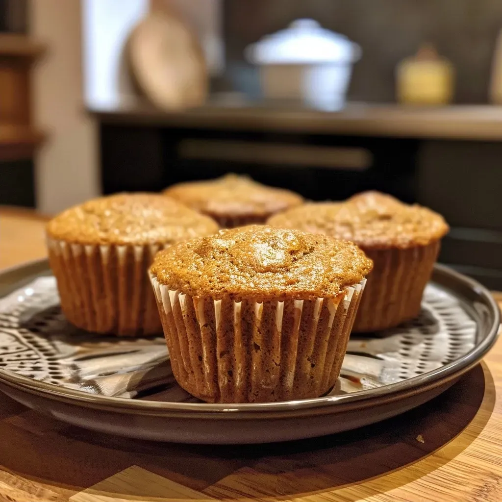 Juicy gluten-free pumpkin muffins arranged on a plate, showcasing their moist interior.