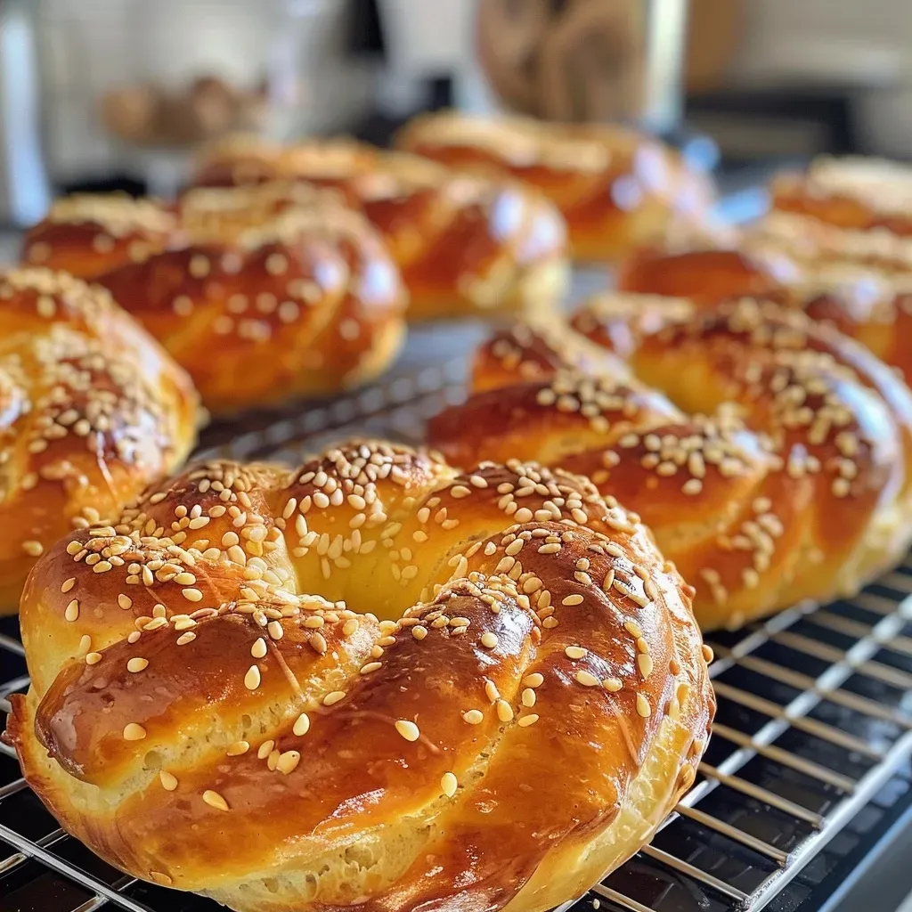 A side view of freshly baked Hefekranz, showcasing its glossy surface and intricate braiding.