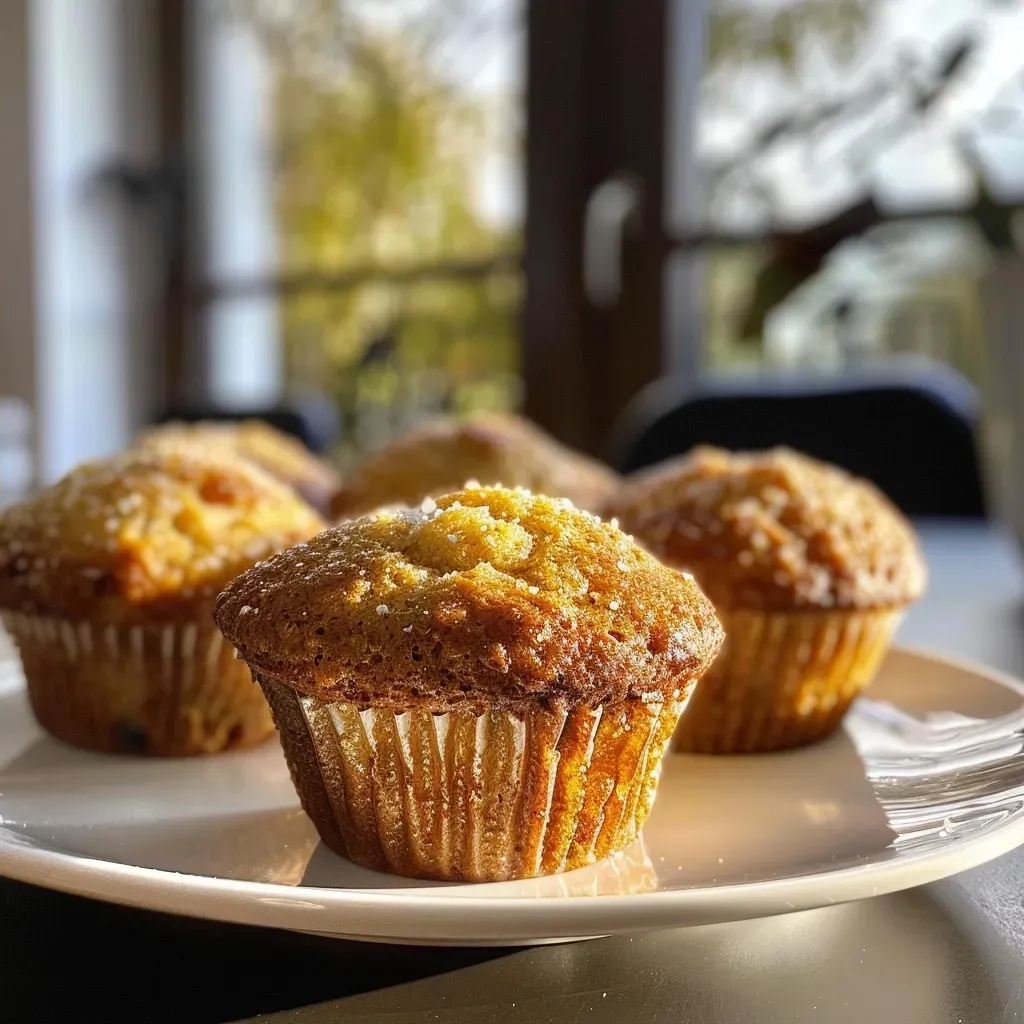 Side angle shot of freshly baked Herbstliche Muffins with a golden crust.