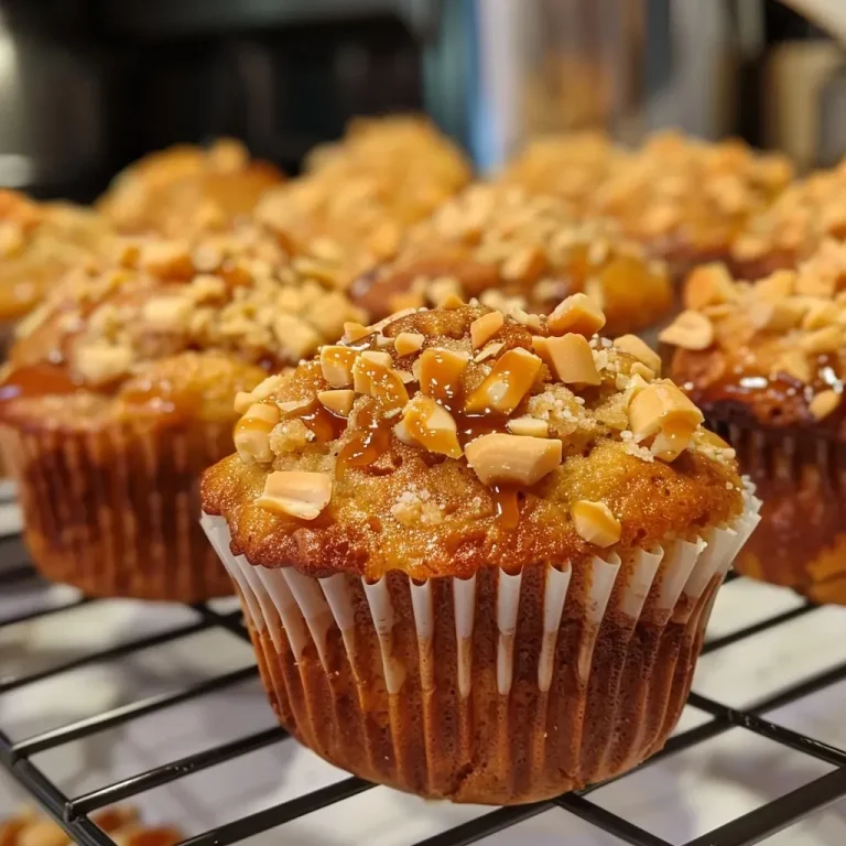 Karamell-Apfel-Muffins: Ein Hochgenuss für die Sinne A close-up side view of a caramel apple muffin showcasing its golden-brown crust and moist texture.