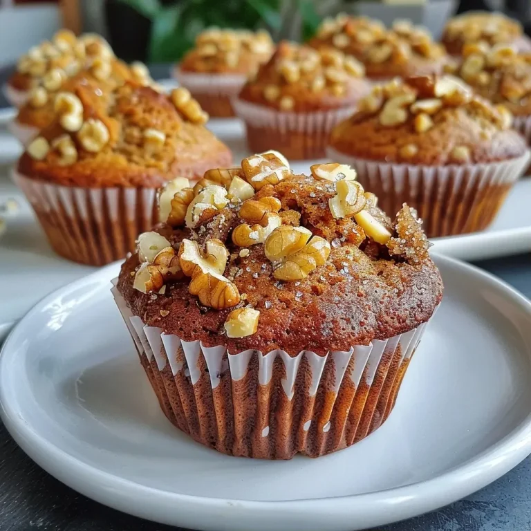 Unwiderstehliche Karamell-Nuss-Muffins für jeden Anlass Close-up view of Karamell-Nuss-Muffins, showcasing their shiny caramel tops and walnut decorations.