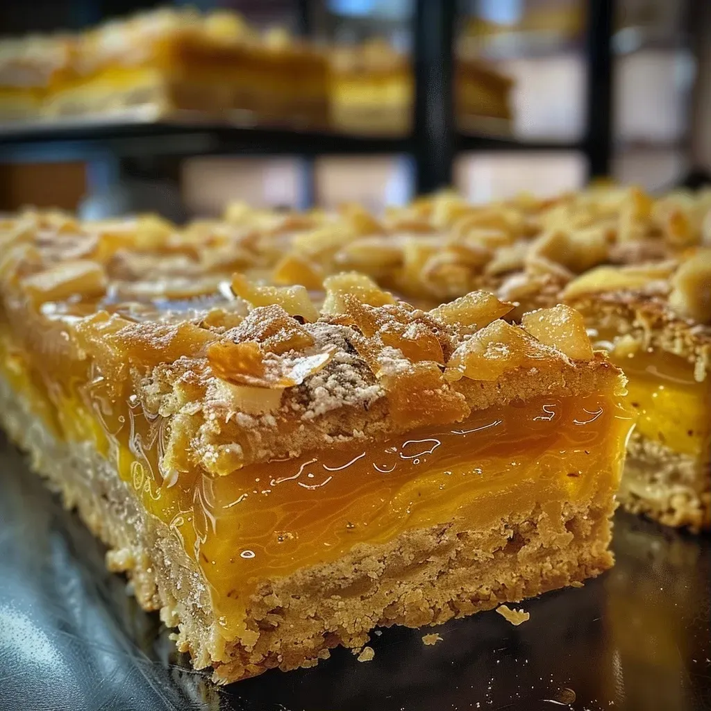 A close-up side view of a Karamell-Schicht-Kürbiskuchen with caramel drizzled on top.