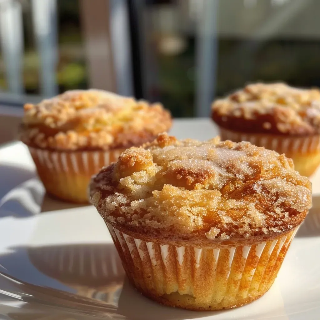Close-up side view of freshly baked Karamellmuffins showing a golden-brown top.
