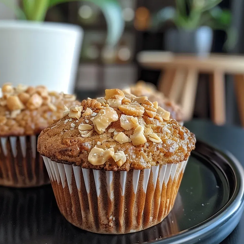 Juicy Karamellmuffins captured from a side angle, highlighting their fluffy texture.