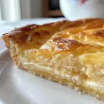 A side view of a luscious Käsekuchen, showcasing its creamy texture and golden crust.