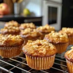 Close-up view of Kürbis Frischkäse Muffins showcasing their golden-brown tops.