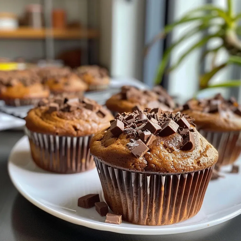 Close-up view of freshly baked Kürbis Muffins showcasing their golden-brown tops.