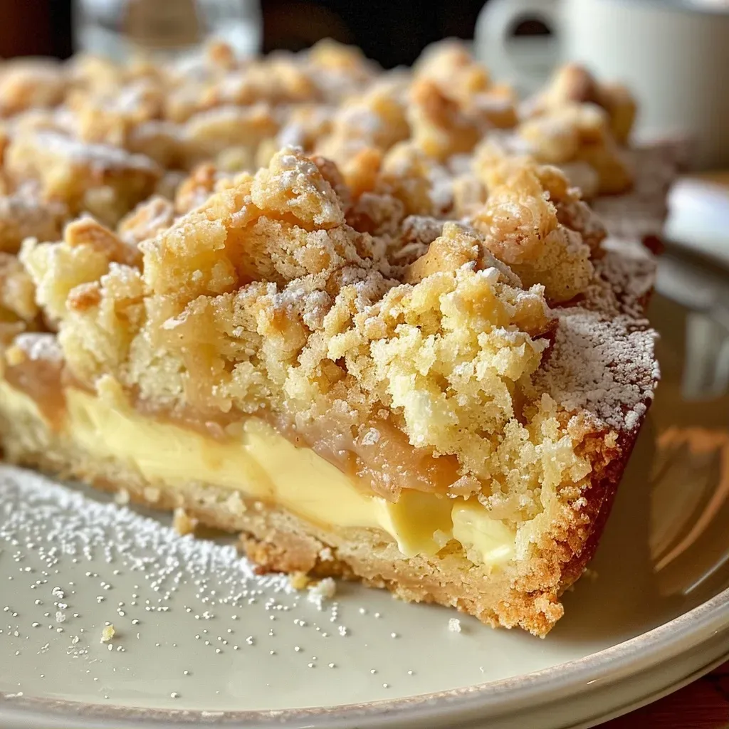 Close-up side view of a moist pumpkin cake topped with cinnamon crumbles.