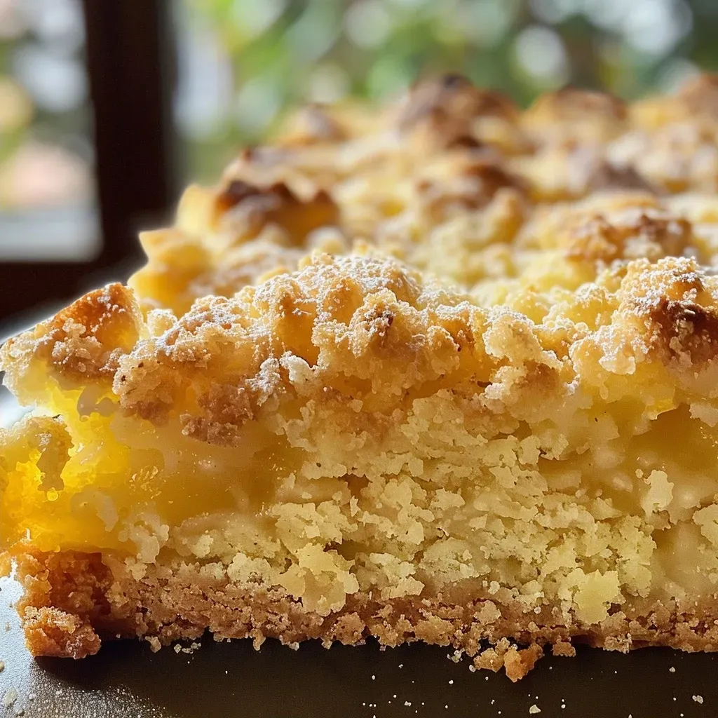Close-up side view of a moist pumpkin cake topped with cinnamon crumbles.