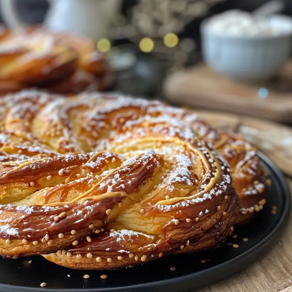 A close-up side view of Kürbisplätzchen drizzled with maple icing.