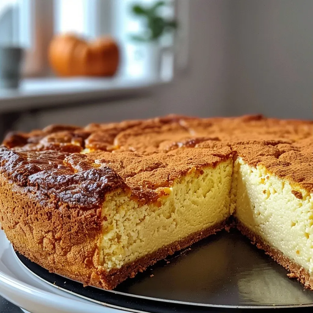 Close-up of a moist low carb pumpkin cake slice garnished with a fork.