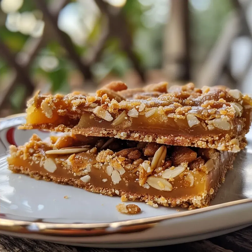 Side view of crispy almond pralines with a caramelized sheen.