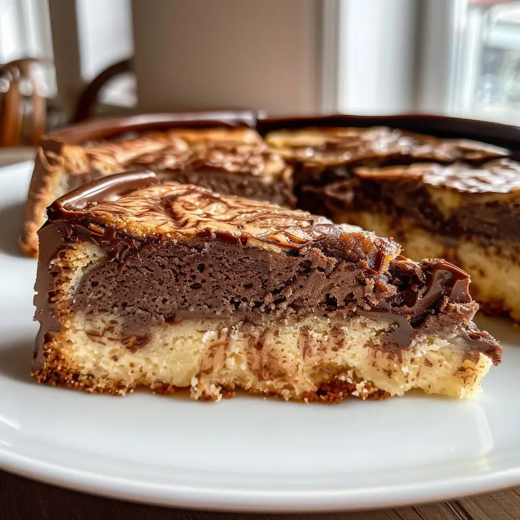 Side view of a delicious Maronenkuchen slice with pieces of chestnut and a dusting of powdered sugar.