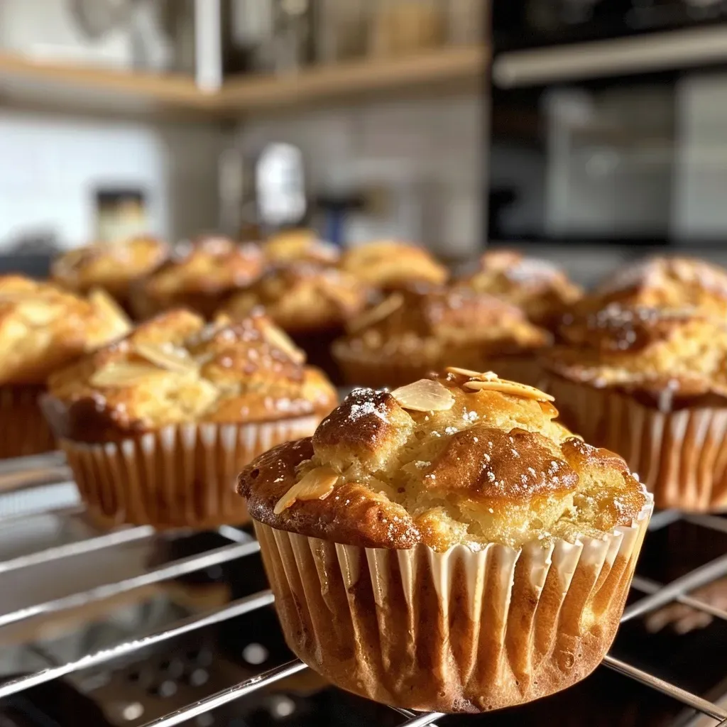 Close-up of golden, fluffy muffins baked in an air fryer.