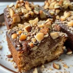 Close-up side view of a moist Nusskuchen on a baking sheet.