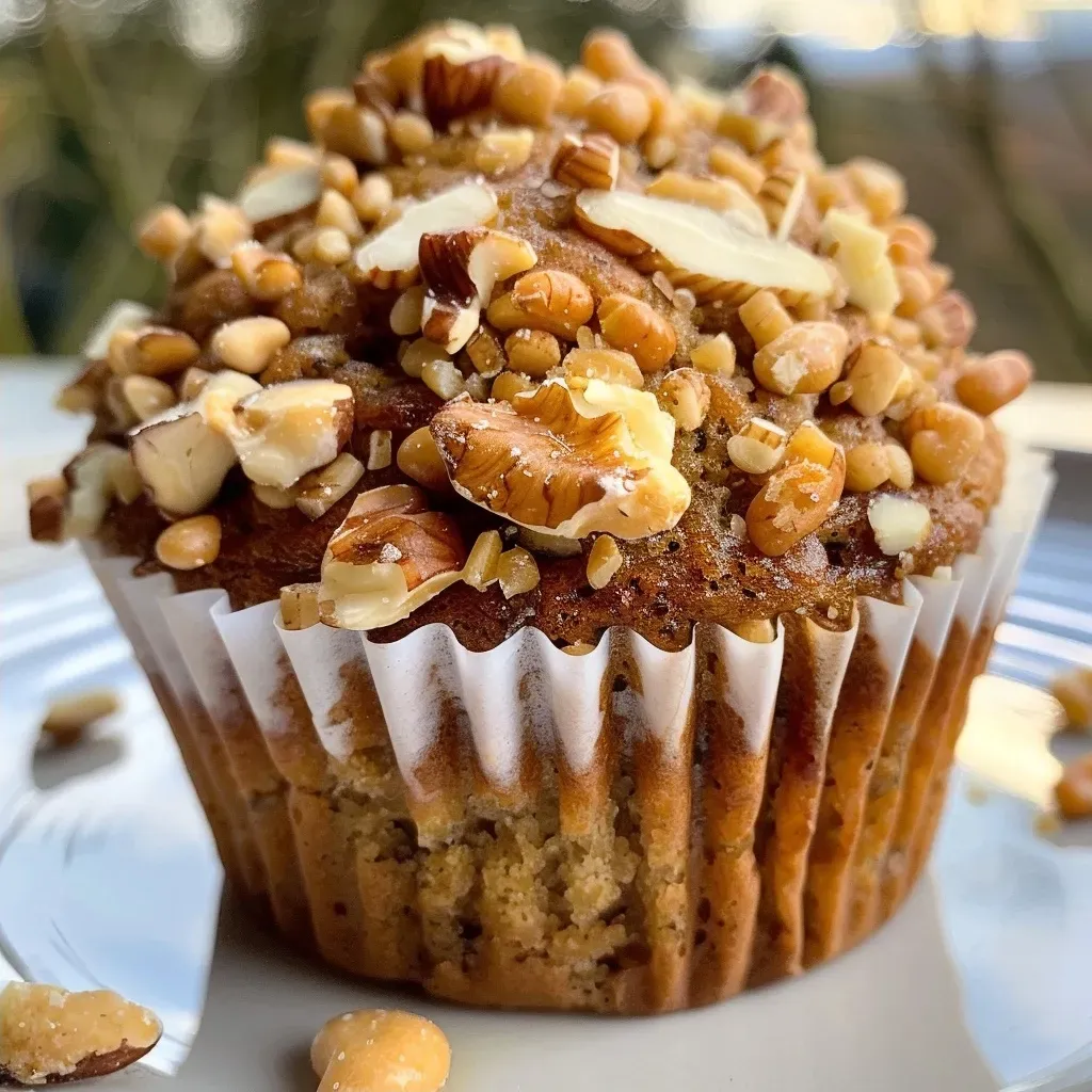 Detailed image of a caramel-filled Nussmuffin, showcasing its texture and toppings.