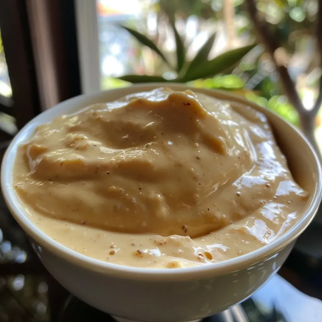 Side angle of a luscious high-protein caramel pudding topped with a glossy caramel layer.