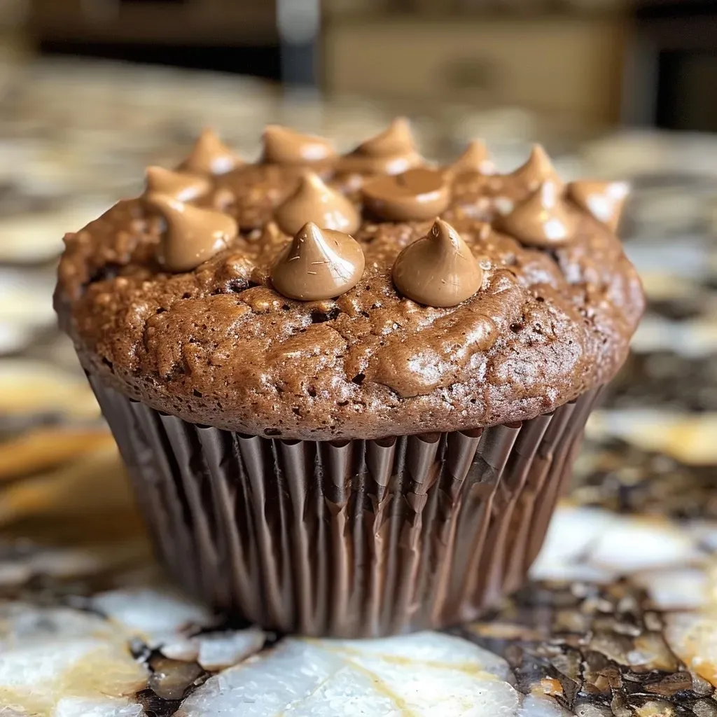 A close-up side view of a delicious protein muffin with a golden-brown top, showcasing its moist texture.