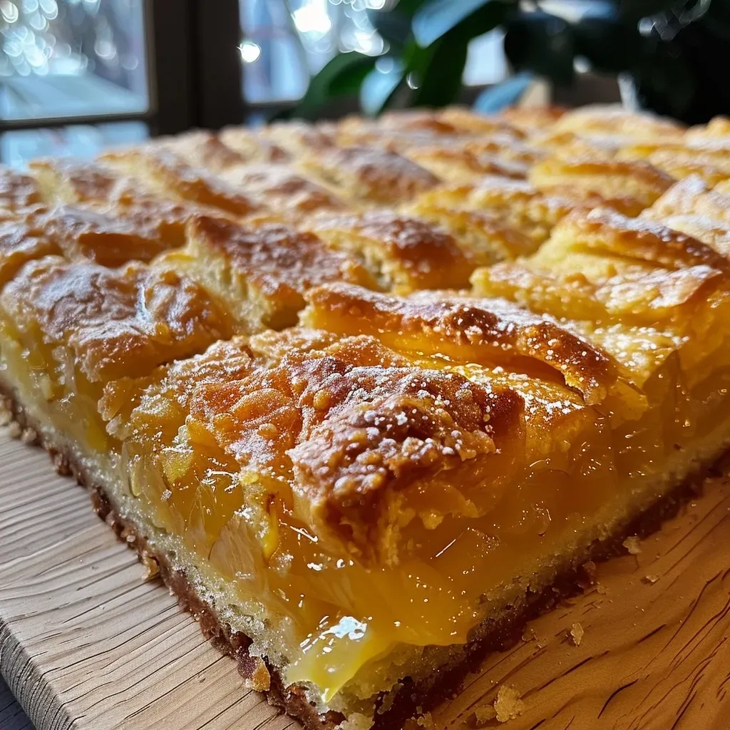 A moist and golden Quittenkuchen vom Blech with a side view showcasing its texture and fragrance.