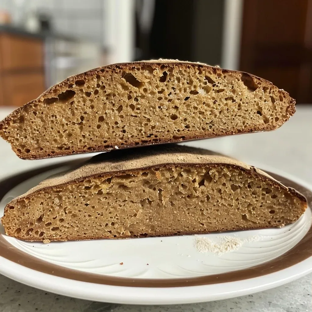 Close-up view of a freshly baked Roggenmischbrot loaf with a golden crust.