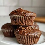 Close-up view of moist Schoko-Kürbis protein muffins with chocolate chips.