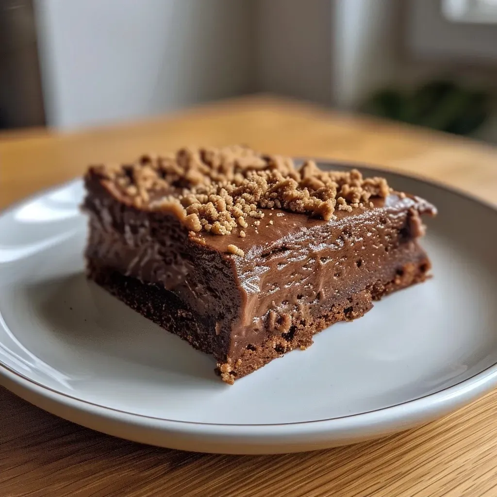 Side view of a Vegan Russischer Zupfkuchen slice, highlighting the contrast between the dark cocoa base and white filling.