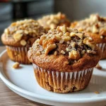Close-up view of walnut muffins with a fig center, showcasing their texture and ingredients.