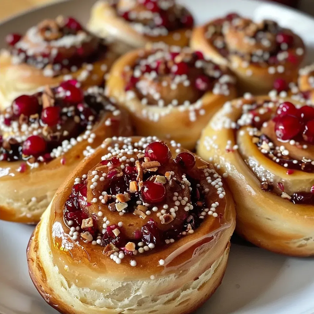 Juicy cinnamon pears in a rich syrup, garnished with nuts and dried fruits.