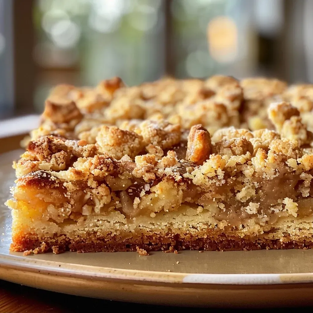 A moist Zimt-Streuselkuchen displayed from a side angle, showcasing the crumbly topping.