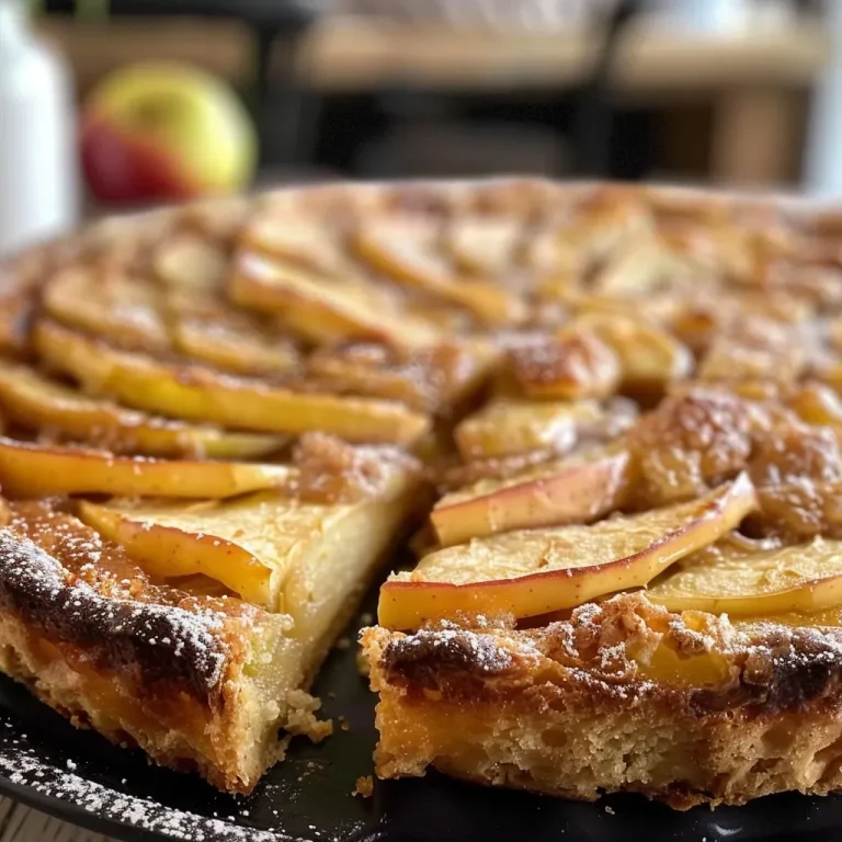 Omas Zimtapfelkuchen – Ein Stück Heimat auf dem Kuchenteller Close-up view of a slice of Zimtapfelkuchen with visible apple and cinnamon topping.