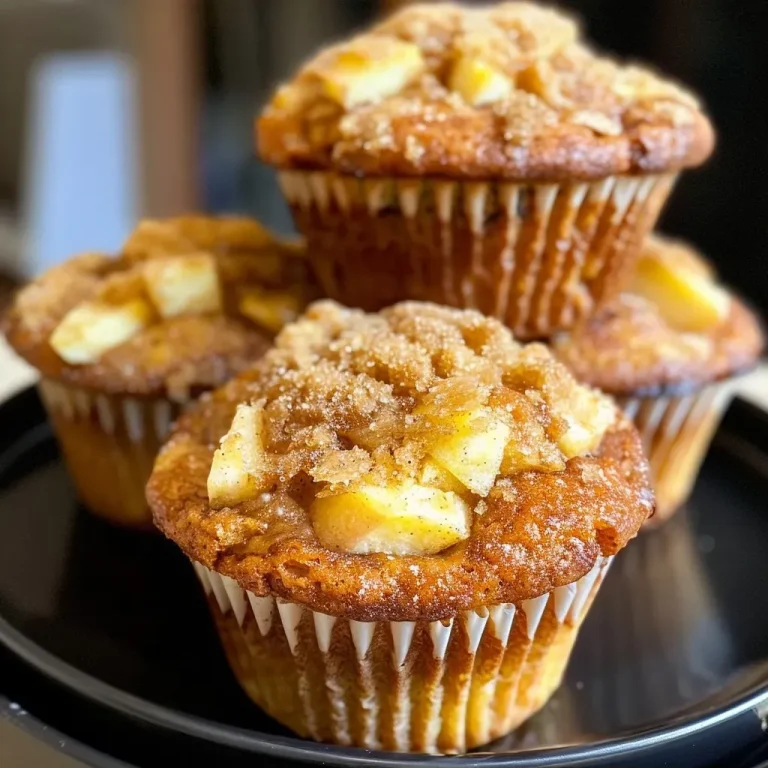 Herzhafte Apfel-Zimt-Muffins für gemütliche Herbsttage Close-up of freshly baked apple cinnamon muffins with a golden brown crust.
