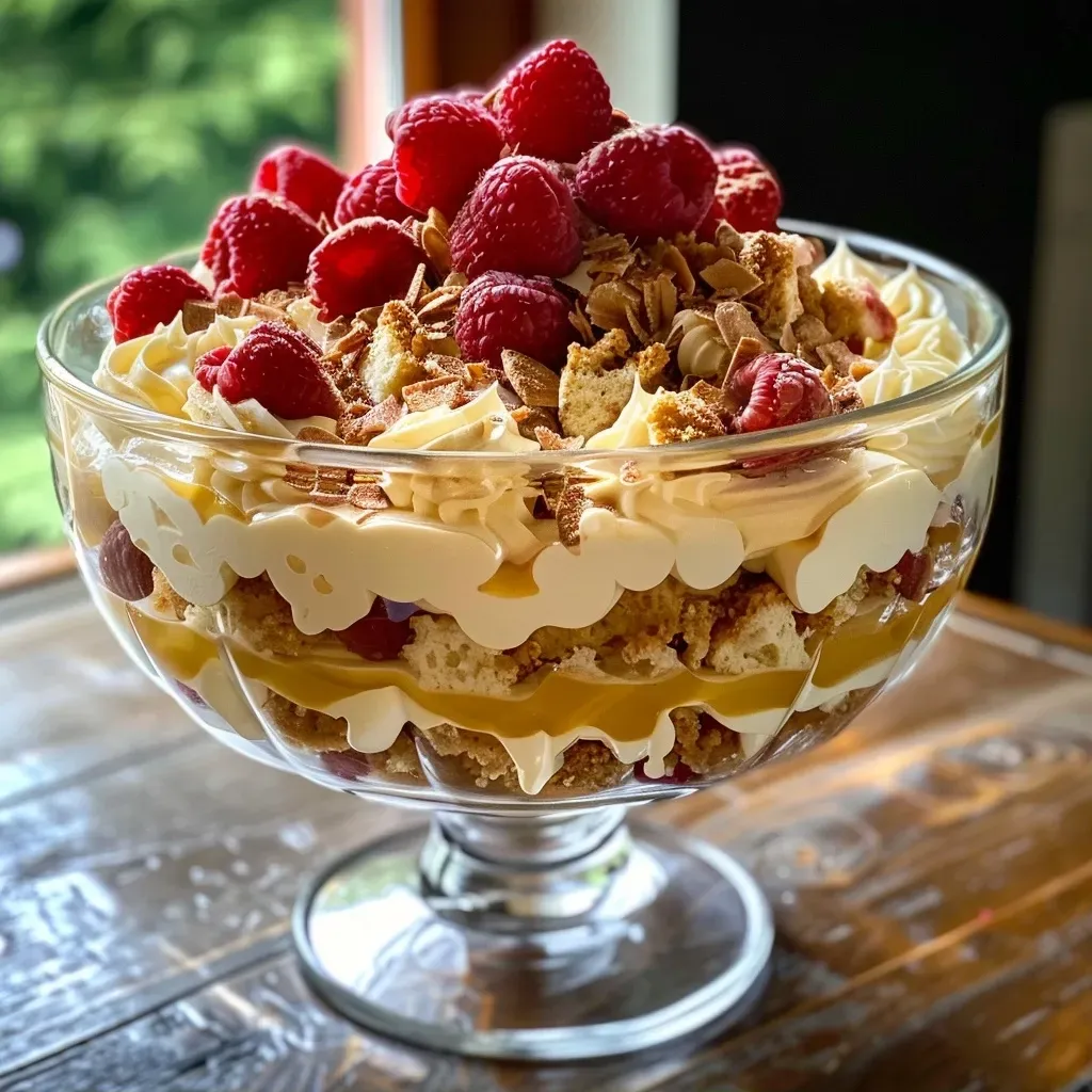 Close-up view of a Birne Helene Trifle with pears and chocolate.
