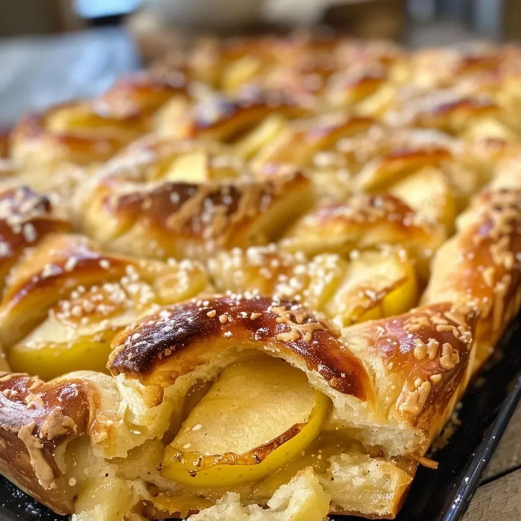 Side view of a warm apple cinnamon tart showcasing its delicious layers.